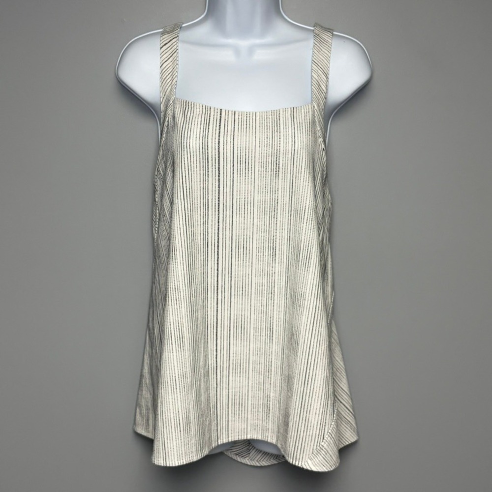 Athleta Arrival Tank Amara Striped Crossback Lightweight White Black Sz L